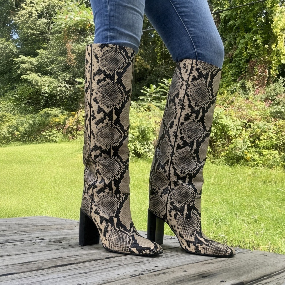 Women's EU 40 RAG & BONE Aslen Tall Snakeskin Leather Block Heeled Boots